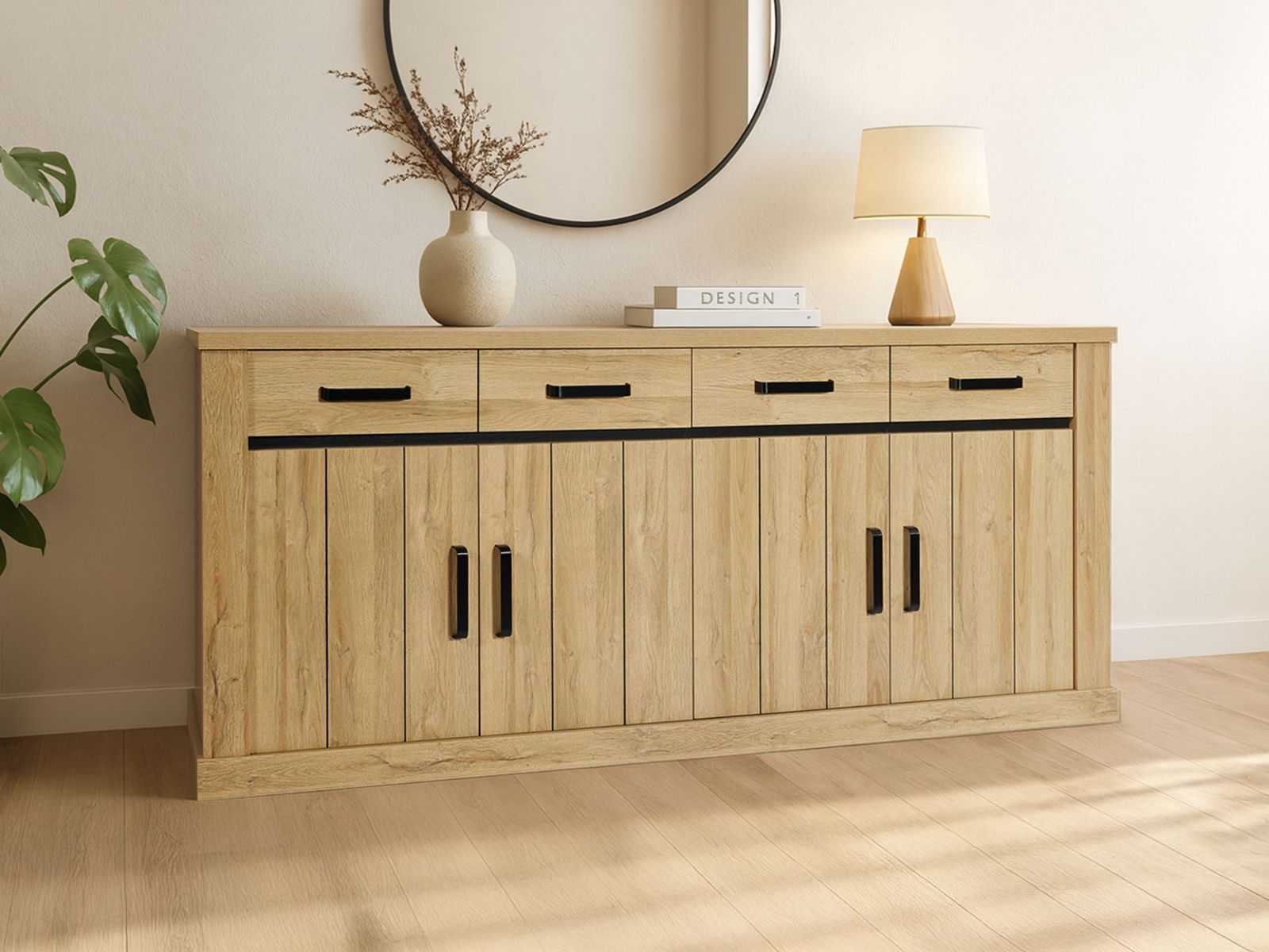 Dressoir TIBOR 4 deuren 2 lades franse eik afbeelding